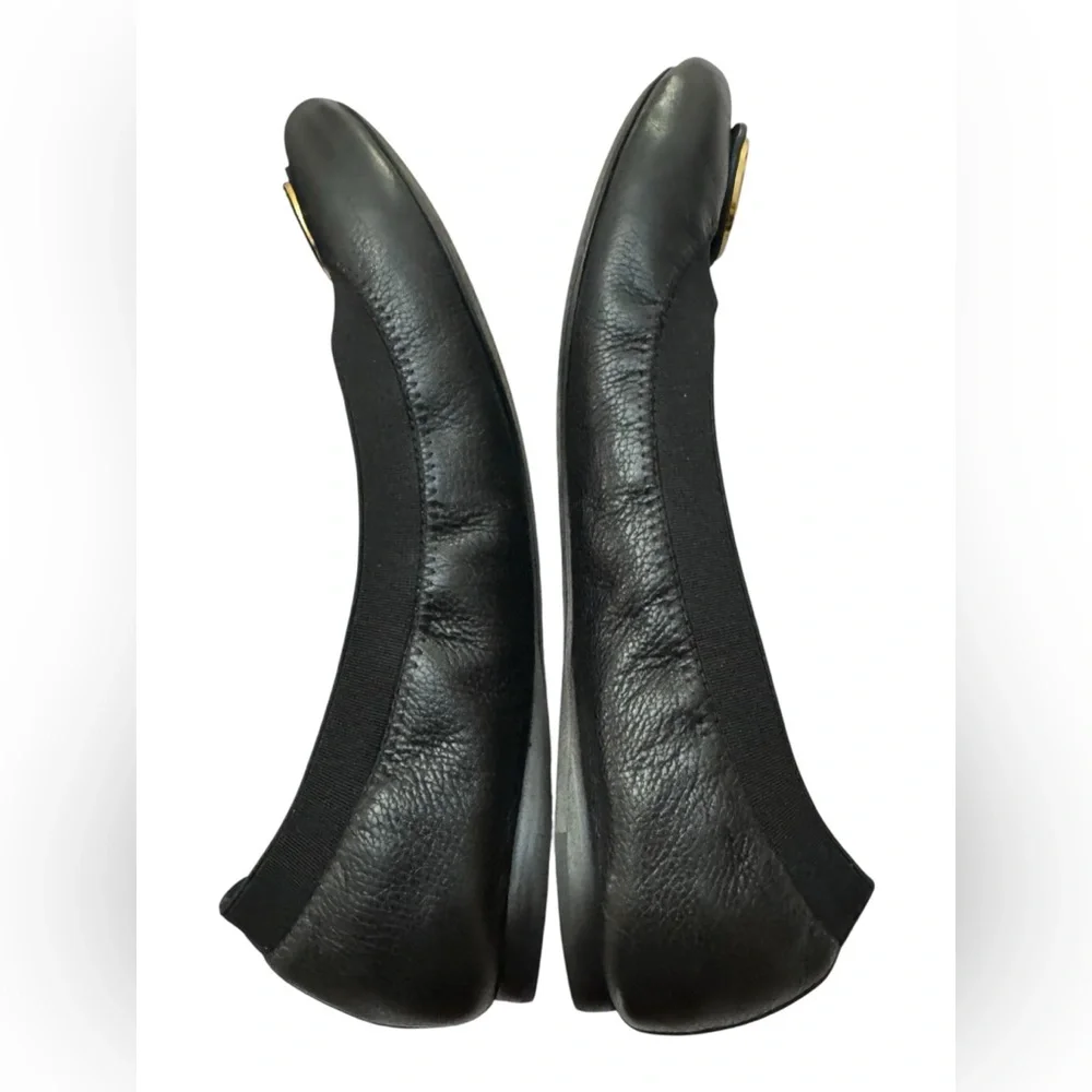 Tory Burch CAROLINE 2 Elastic/Leather Ballet Flats Gold Logo, black SIZE 8M - Picture 5 of 9